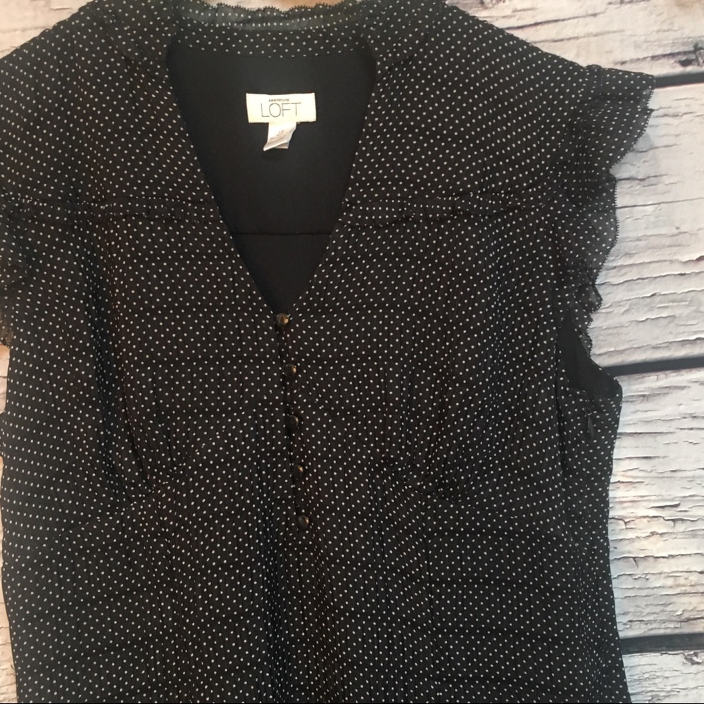 Ann Taylor LOFT Black Dress w/White Polka Dots.
